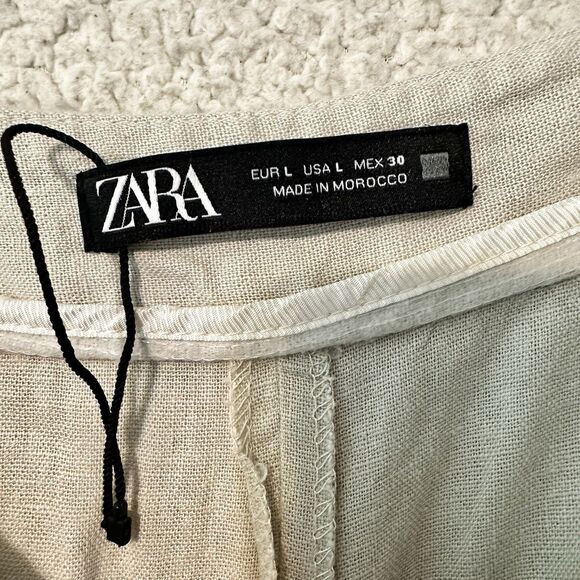 ZARA WOMAN LINEN BLEND PAREO PANTS TROUSERS LIGHT BEIGE Size‎ L - Picture 7 of 13